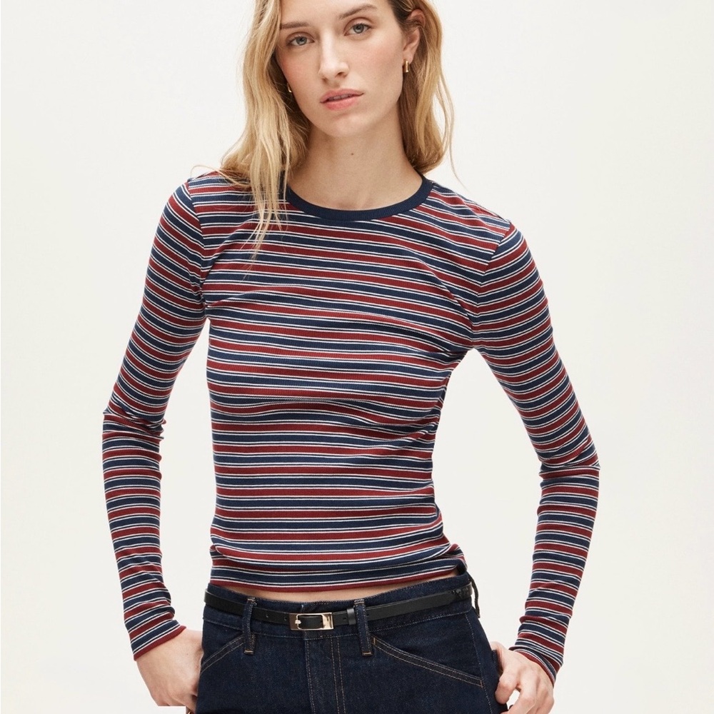 J. Crew Perfect Rib Long Sleeve T-shirt in Stripe, Medium